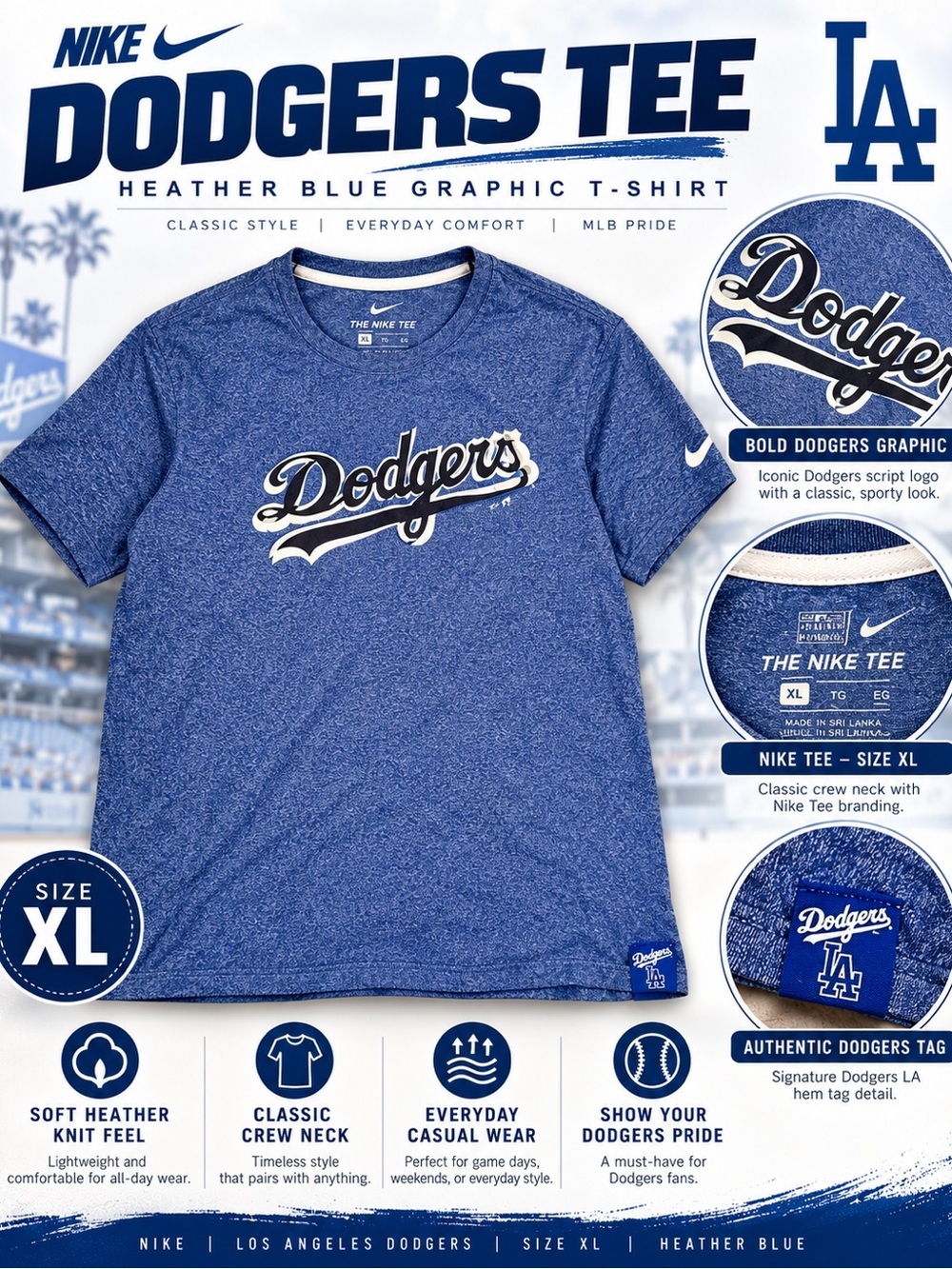 Nike Heather Blue Dodgers Graphic Tee
